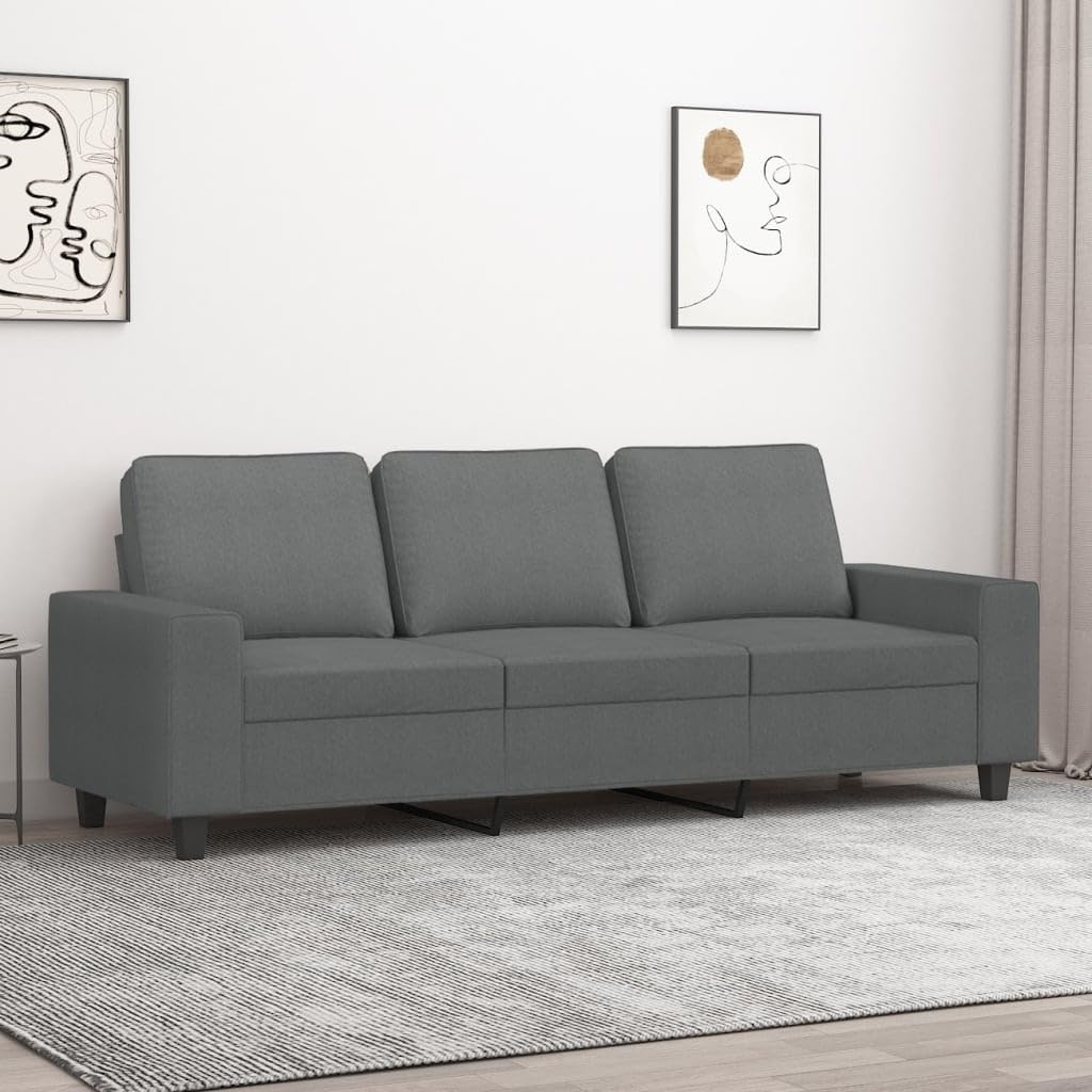 vidaXL 3-Seater Sofa in Dark Gray - 70.9" Wide, Upholstered in Polyester Fabric, Modern Style for Living Room, Lounge, Office